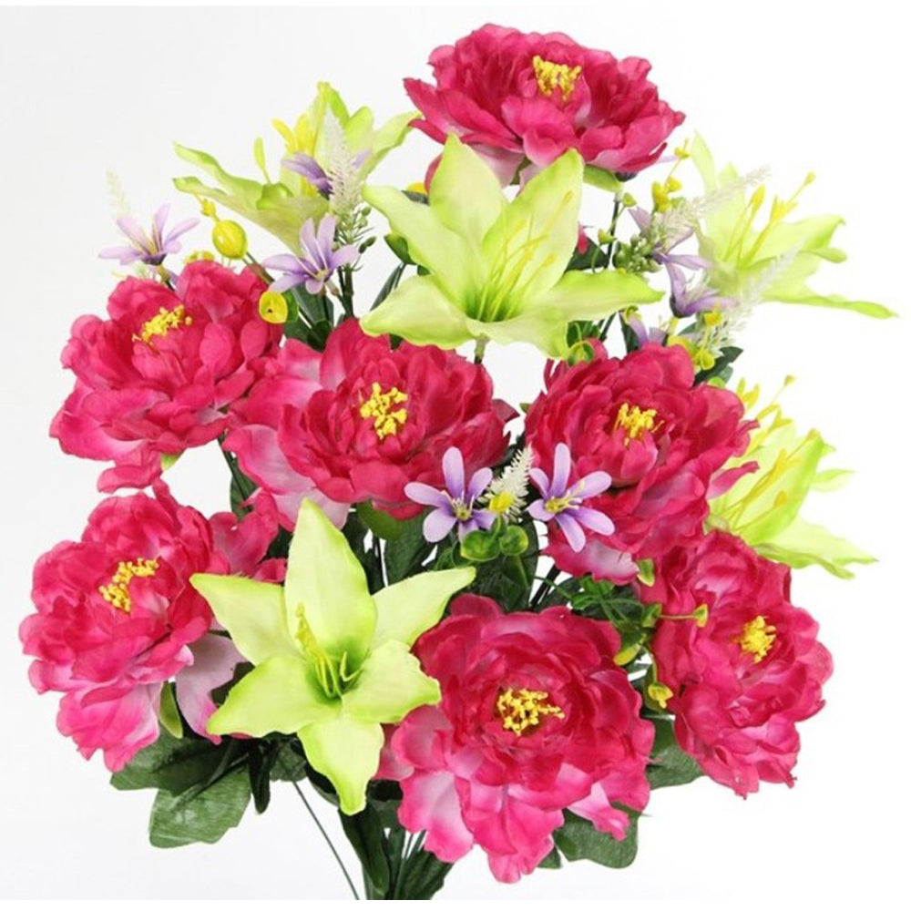 18 Stem Artificial Flowers Peony Lily Bush Spring