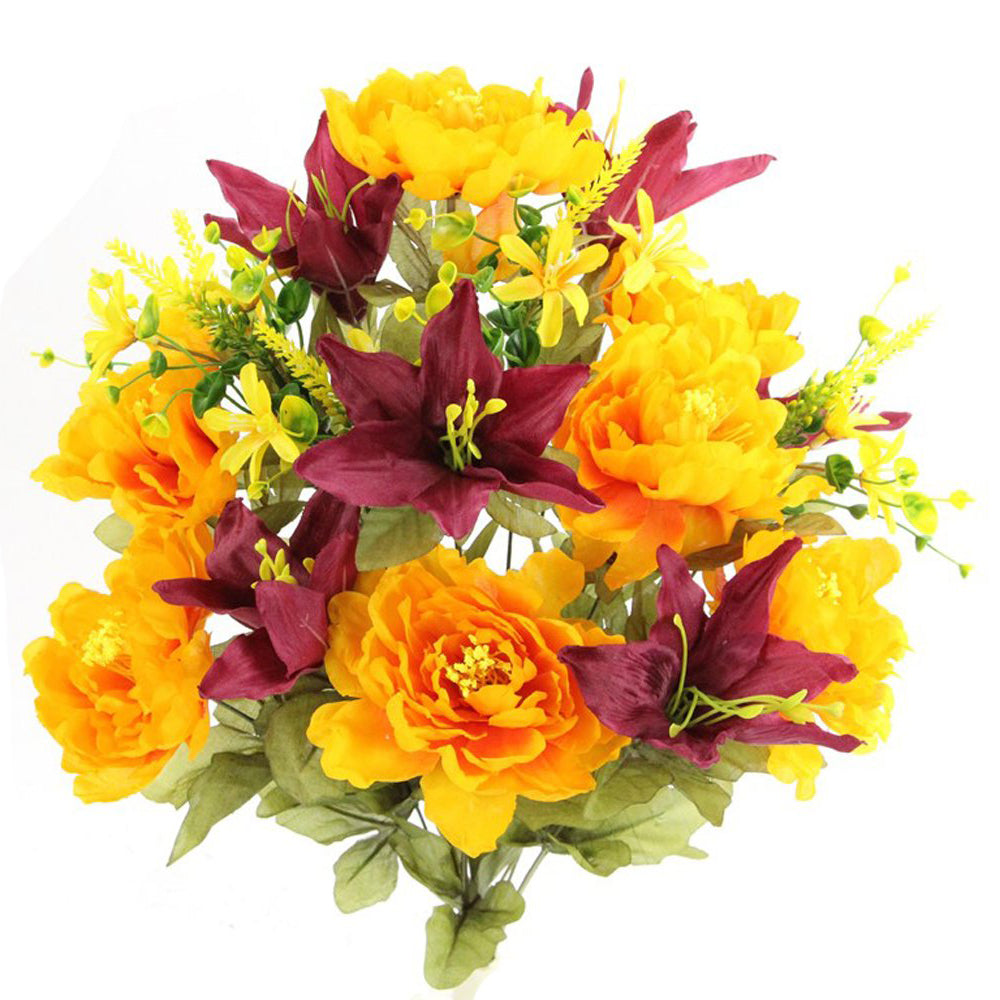 18 Stem Artificial Flowers Peony Lily Bush Spring