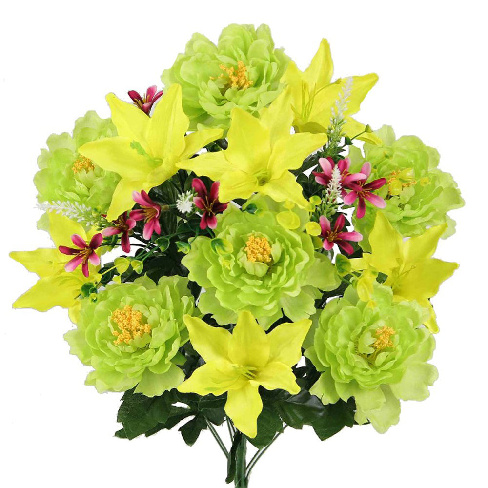 18 Stem Artificial Flowers Peony Lily Bush Spring