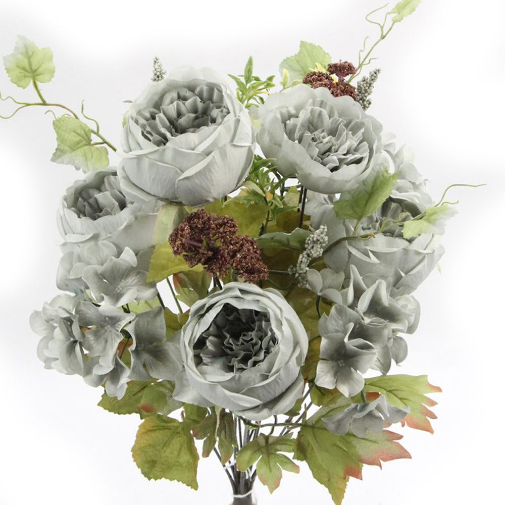 14 Stem Artificial Flowers Rose Hydrangea Bush Spring