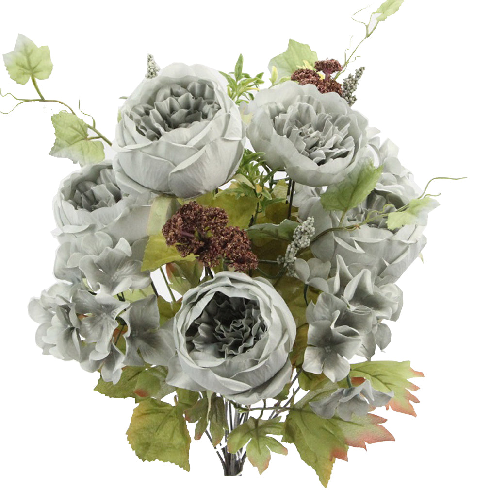 14 Stem Artificial Flowers Rose Hydrangea Bush Spring