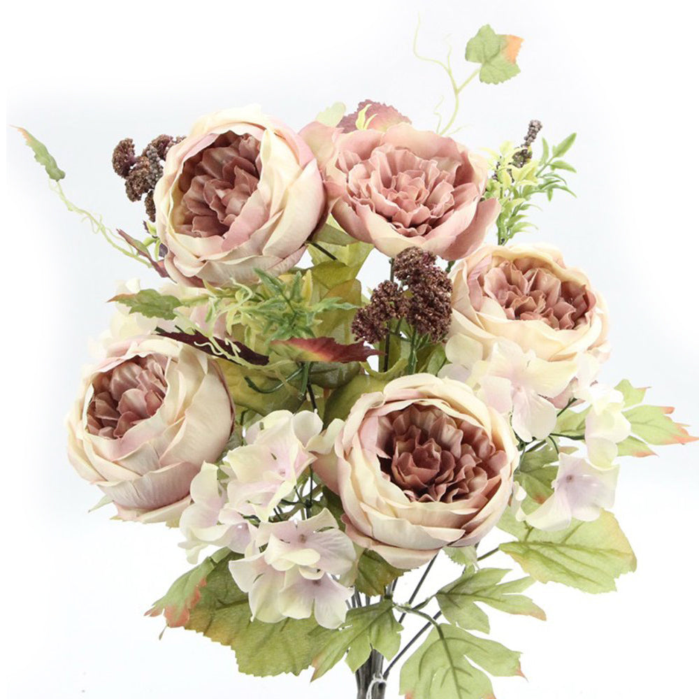 14 Stem Artificial Flowers Rose Hydrangea Bush Spring