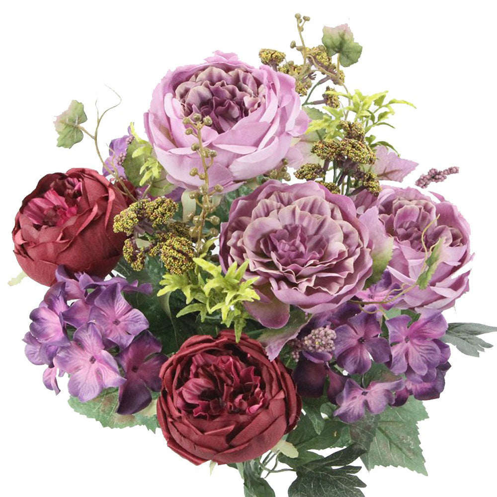 14 Stem Artificial Flowers Rose Hydrangea Bush Spring