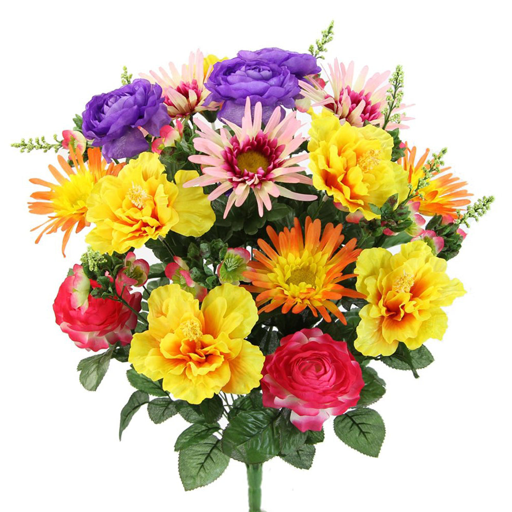 ABN1B014-PUR-ORCHID Artificial Spring Mixed Flower 30 Stem Hibiscus/ Rose Mixed Bush