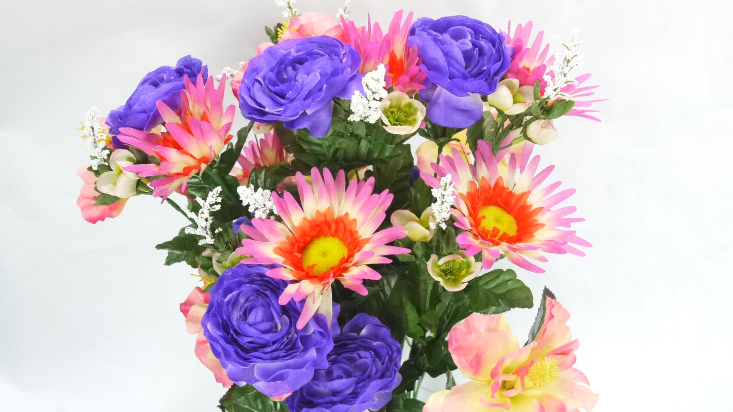 ABN1B014-PUR-ORCHID Artificial Spring Mixed Flower 30 Stem Hibiscus/ Rose Mixed Bush