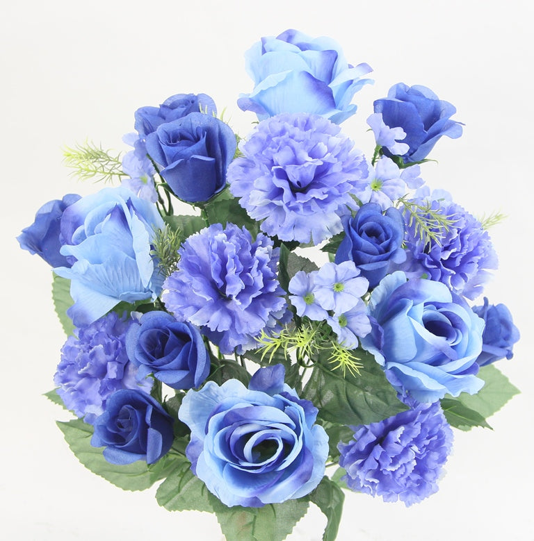 ABN1B018-Artificial Spring Flower Bush 24 Stem Rose/ Carnation Mixed Bush