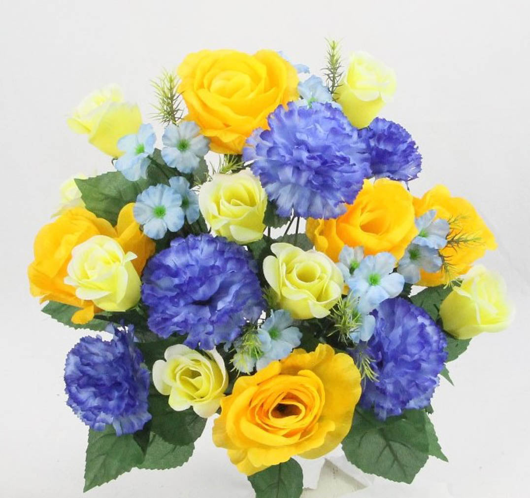 ABN1B018-Artificial Spring Flower Bush 24 Stem Rose/ Carnation Mixed Bush