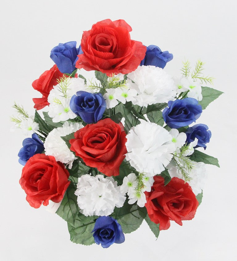 ABN1B018-Artificial Spring Flower Bush 24 Stem Rose/ Carnation Mixed Bush