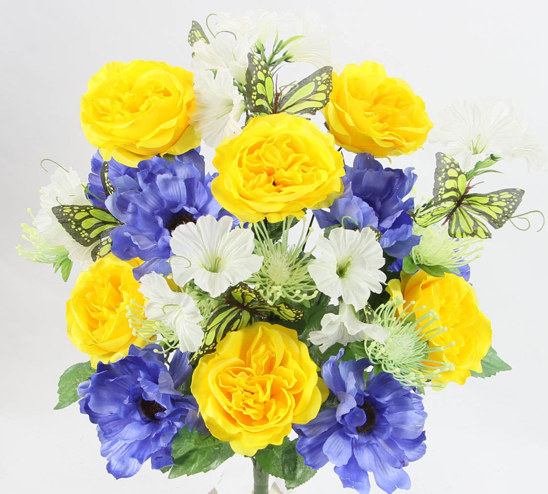 ABN1B019- Artificial Spring Flower Bush 24 Stem Open Rose/ Cosmos Daisy Mix Bush,