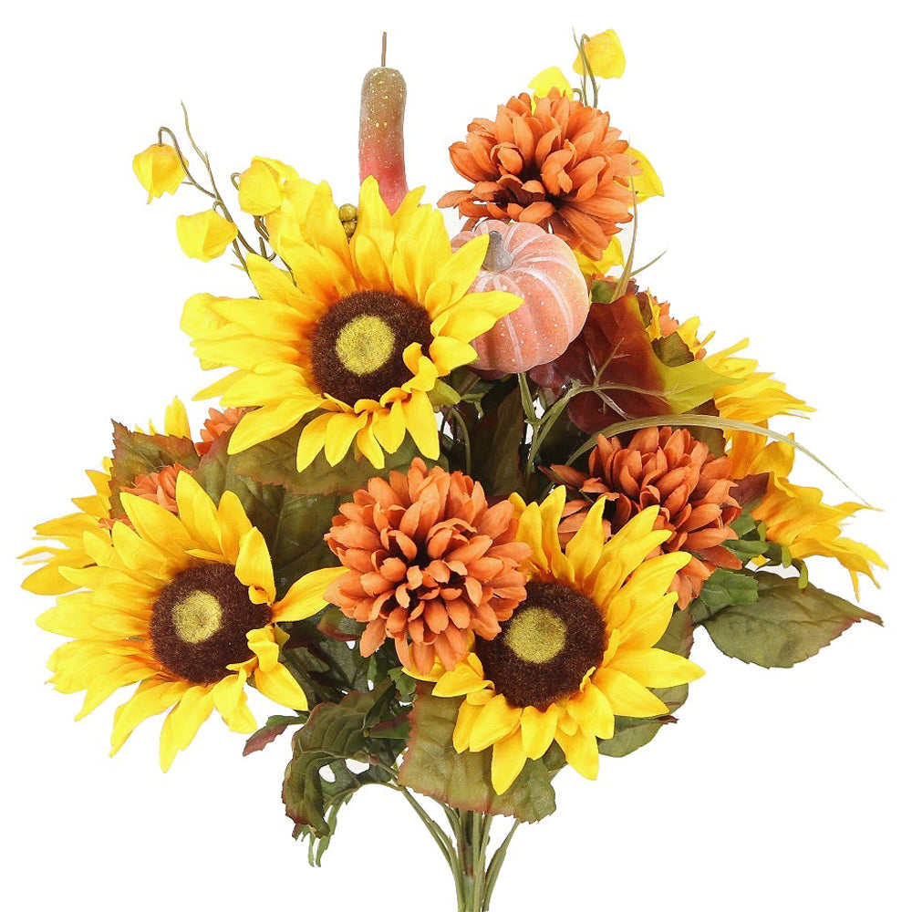 18 Stems Artificial Mums Sunflowers Zinna Silk Flowers Bush Plants