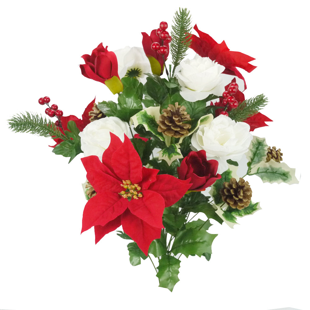 ABN4B008-RD-CM Artificial Winter Frost Seasonal Mixed BushRedCream,