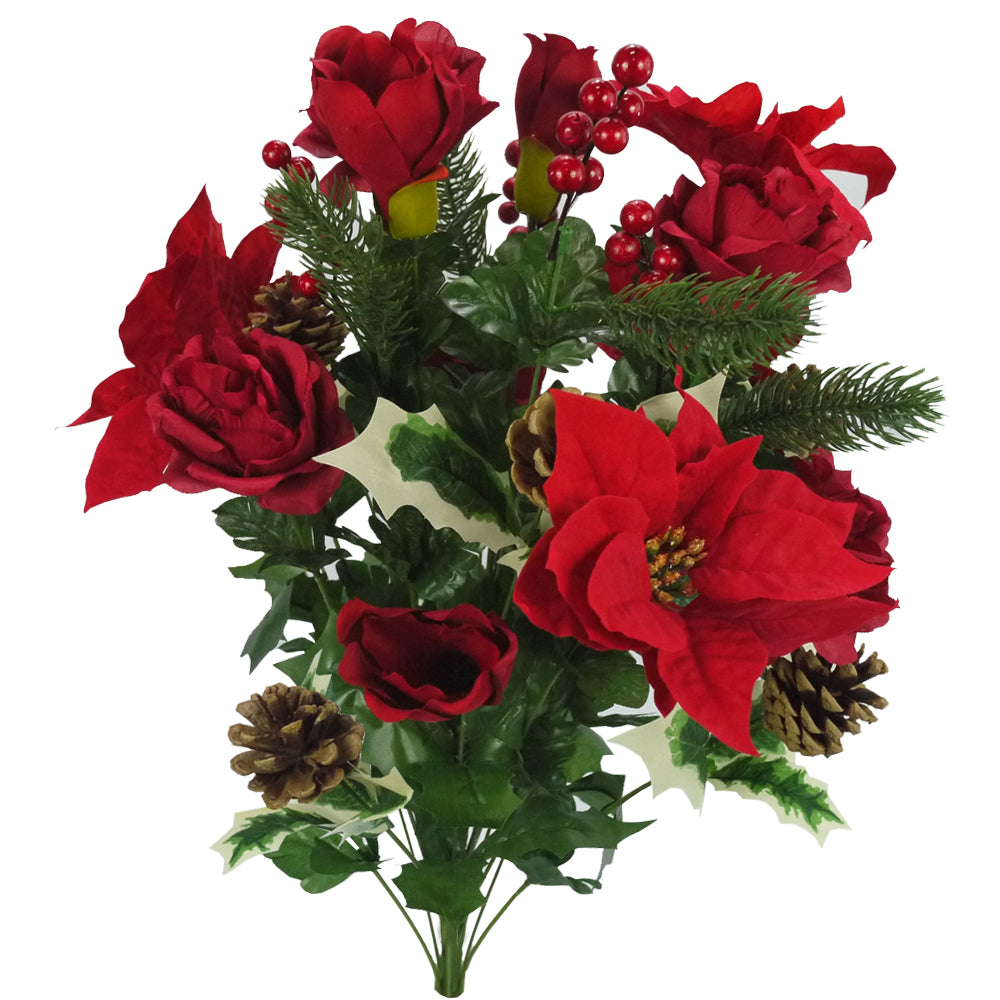ABN4B008-RED Artificial Winter Frost Seasonal Mixed Bush Holiday Decoration ArrangementRed ,