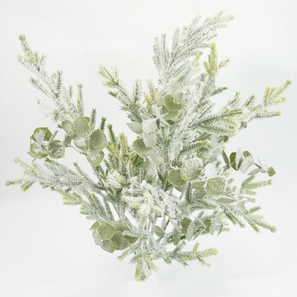 20" 5 Stems Artificial frosted Cedar Eucalp Bush Plants Pine Needles