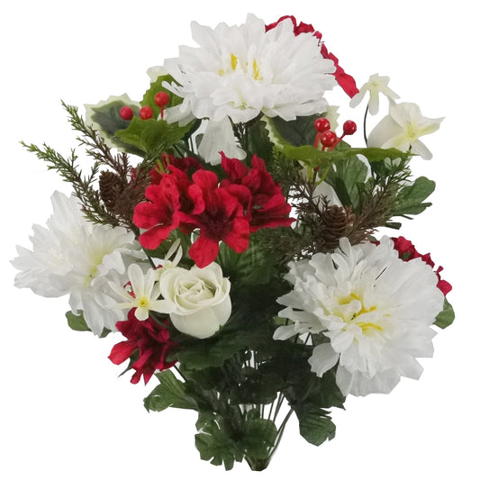 ABN4B015-RD-WT Artificial Winter Frost Seasonal Mixed BushRedWhite