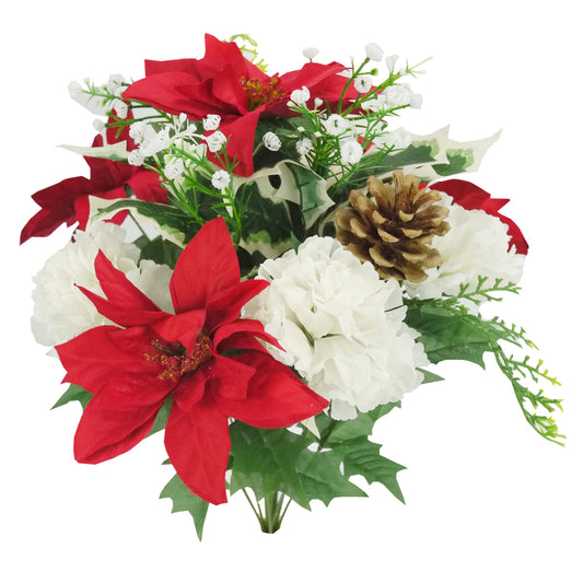 14 Stems Artificial Poinsettia Bouquet Fake Christmas Flowers