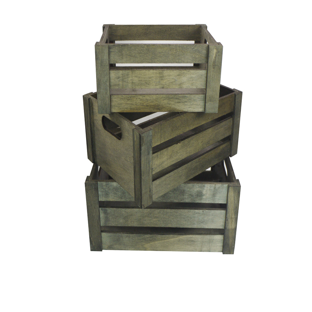 Set of 3 Rustic White Wooden Storage Crates - Farmhouse Style Decorative Baskets for Home Décor