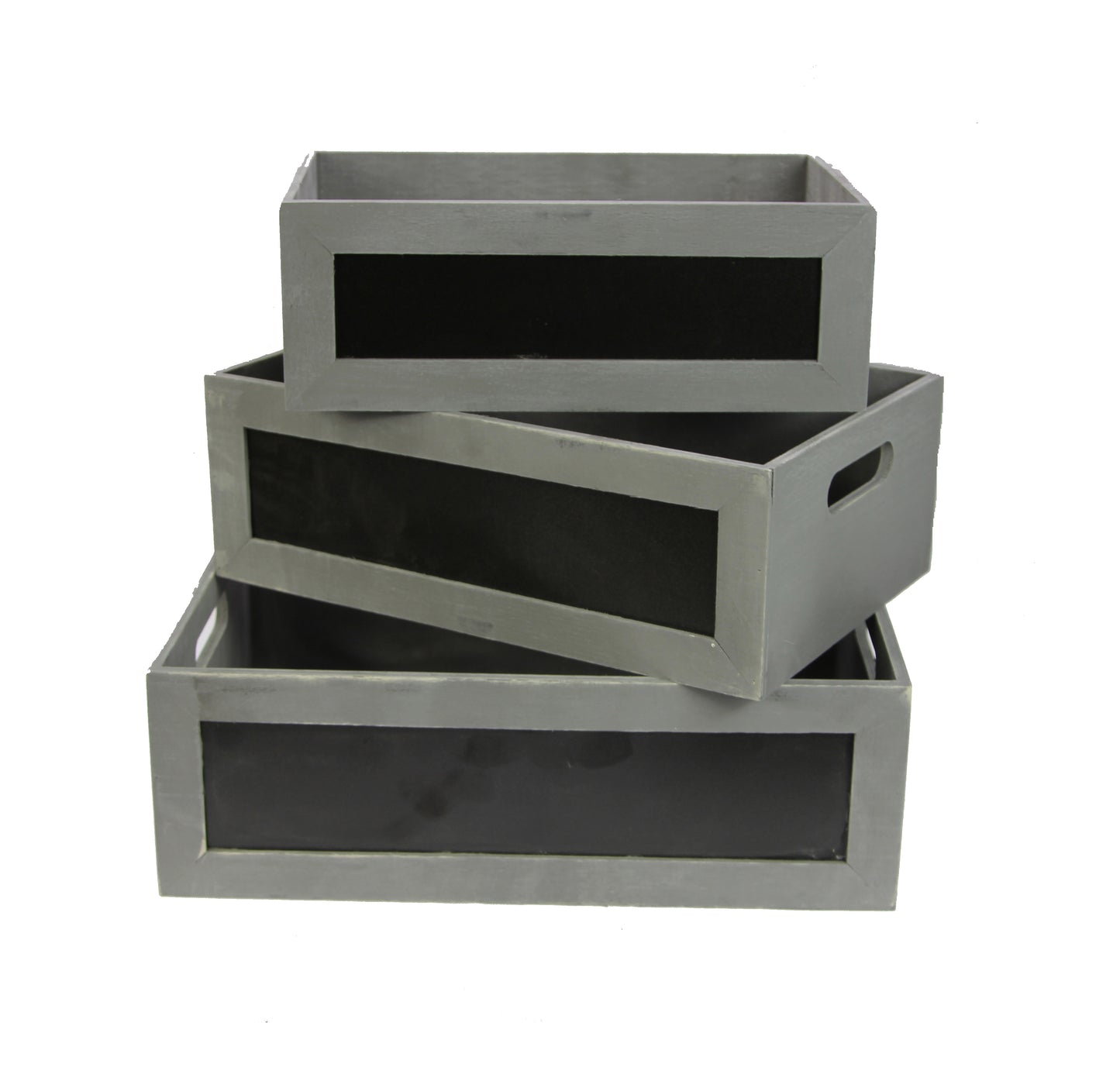 ABN5E095-GRY Chalkboard Decorative Set of 3 Rectangle Storage Gift Wood Crates Grey