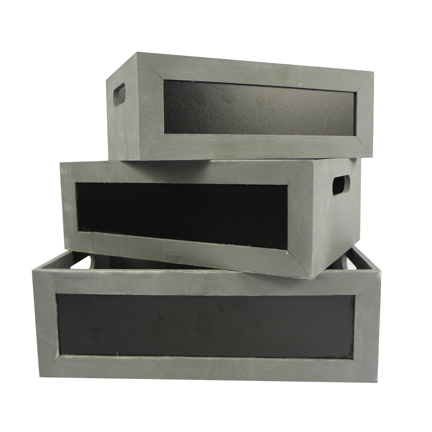 ABN5E095-GRY Chalkboard Decorative Set of 3 Rectangle Storage Gift Wood Crates Grey