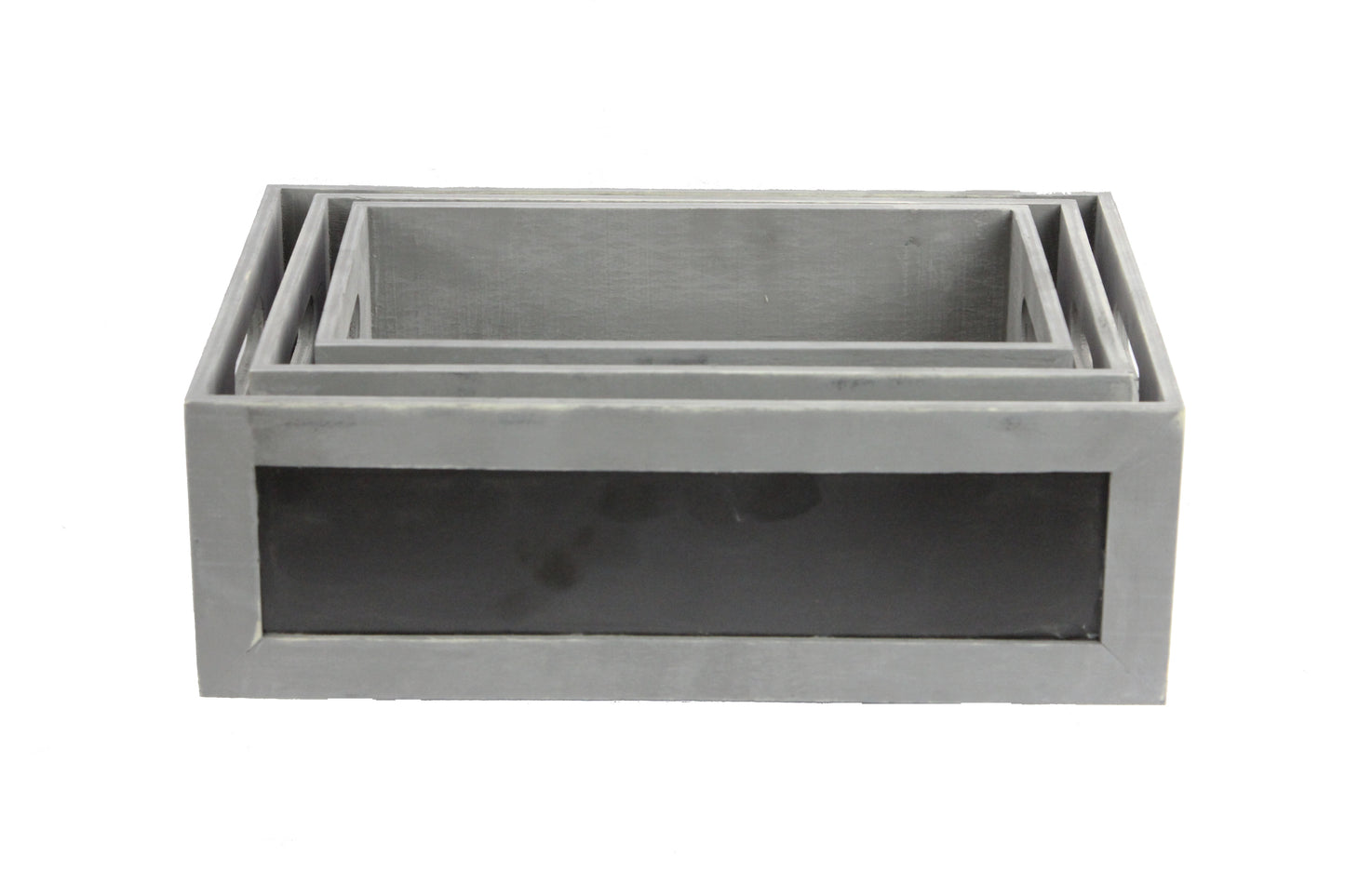 ABN5E095-GRY Chalkboard Decorative Set of 3 Rectangle Storage Gift Wood Crates Grey