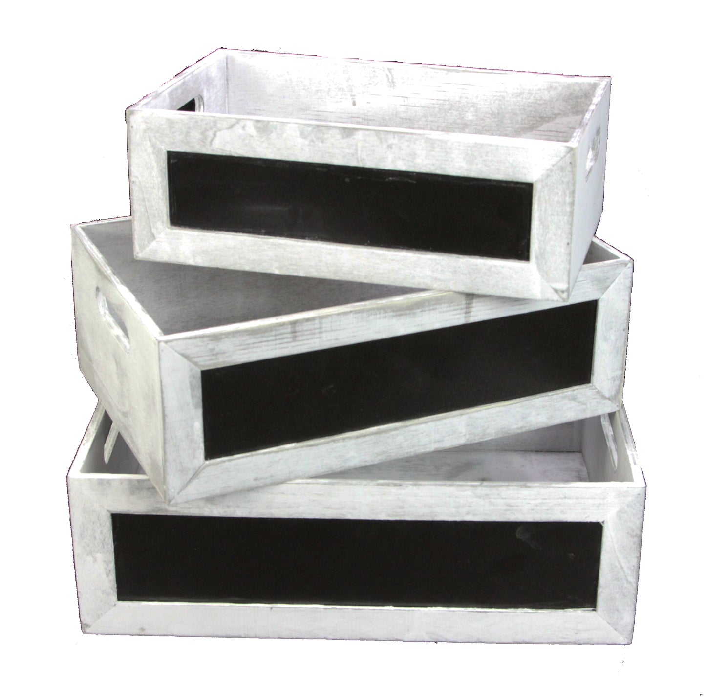 ABN5E095-GRY Chalkboard Decorative Set of 3 Rectangle Storage Gift Wood Crates Grey
