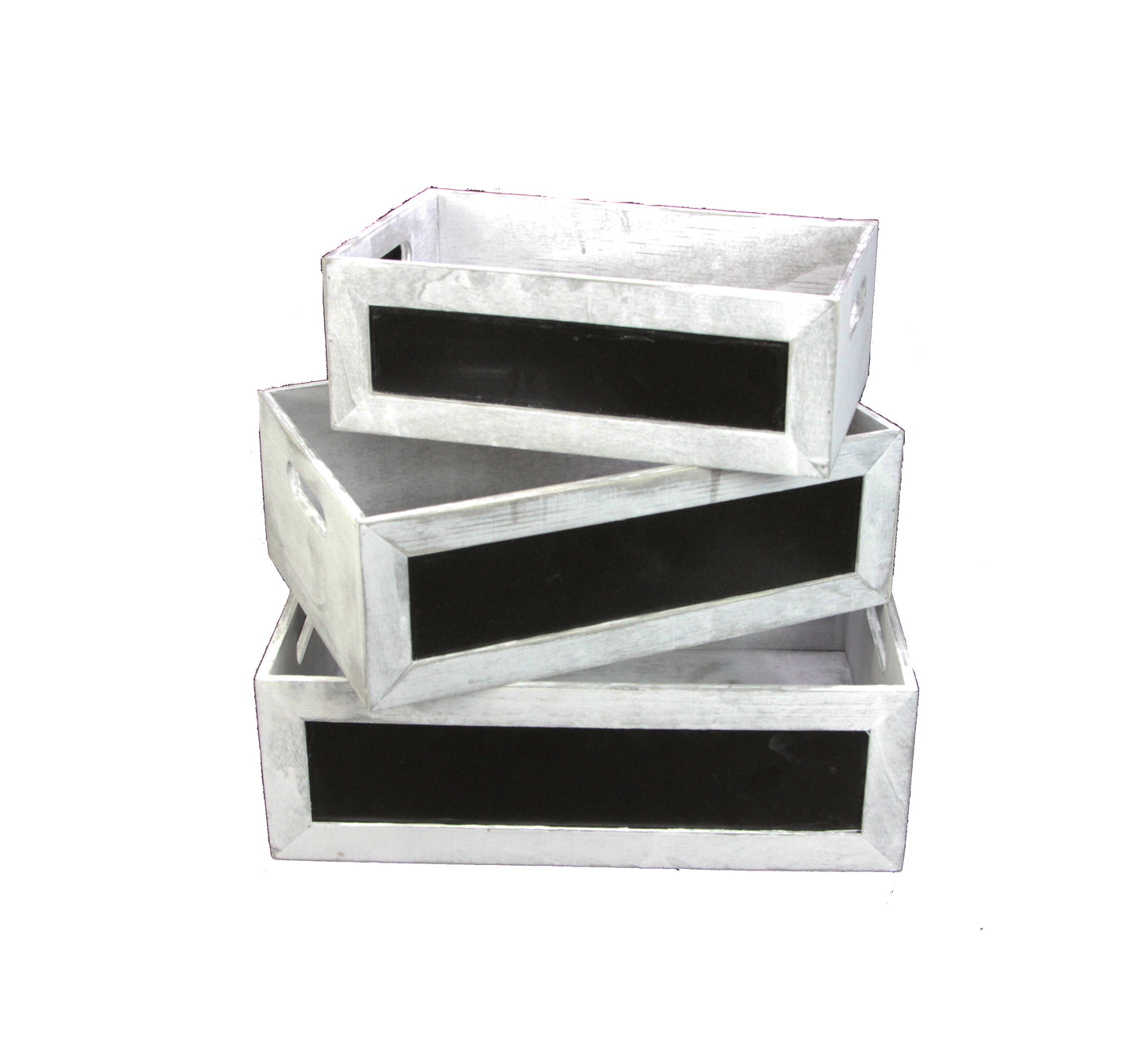 ABN5E095-GRY Chalkboard Decorative Set of 3 Rectangle Storage Gift Wood Crates Grey
