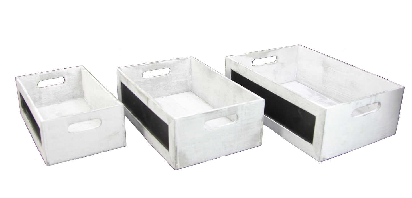 ABN5E095-GRY Chalkboard Decorative Set of 3 Rectangle Storage Gift Wood Crates Grey