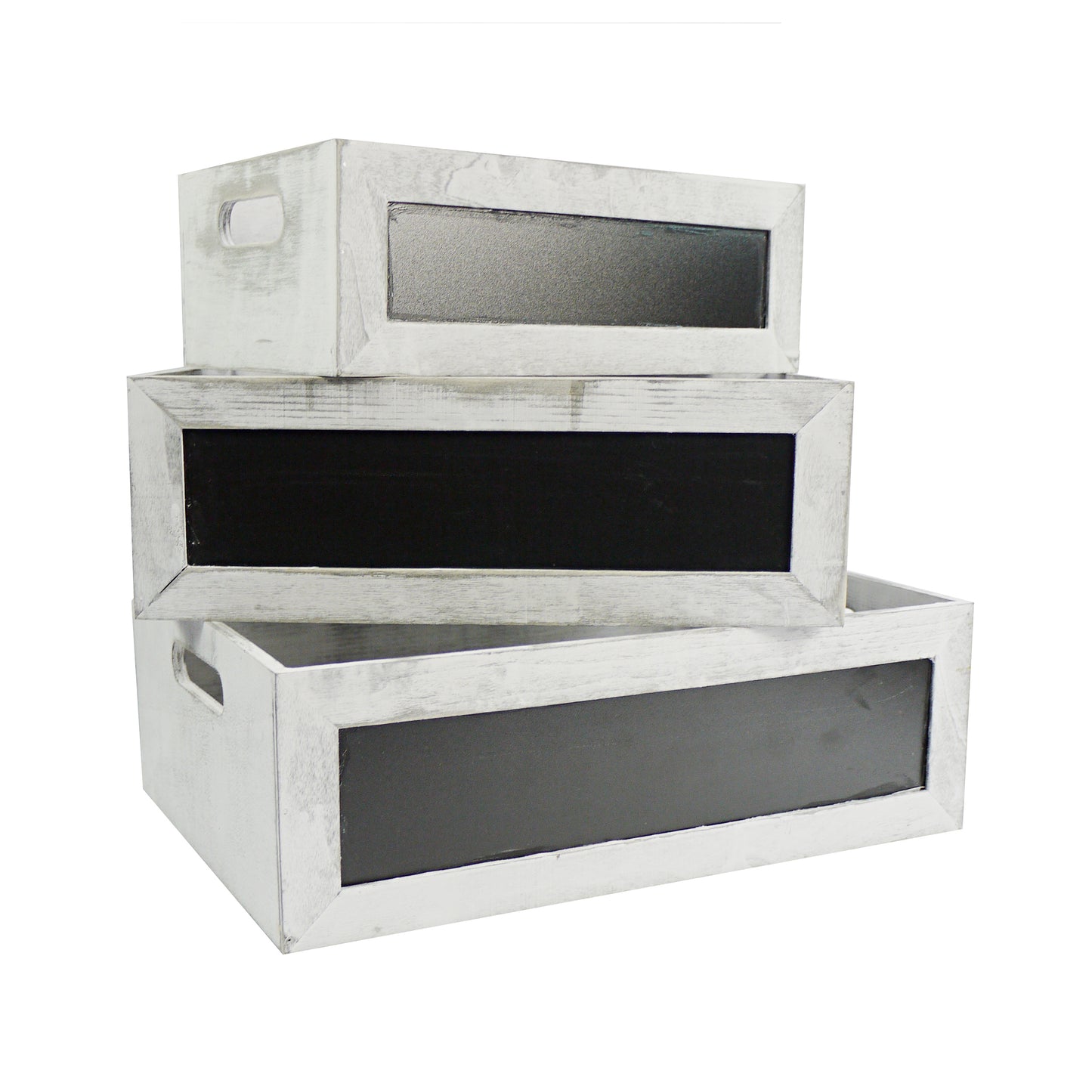 ABN5E095-GRY Chalkboard Decorative Set of 3 Rectangle Storage Gift Wood Crates Grey