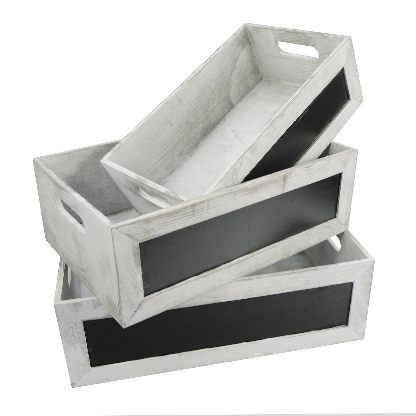 ABN5E095-GRY Chalkboard Decorative Set of 3 Rectangle Storage Gift Wood Crates Grey