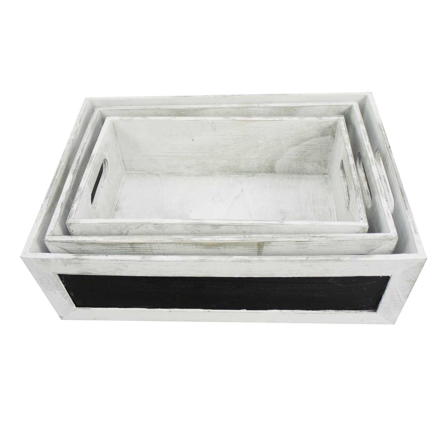 ABN5E095-GRY Chalkboard Decorative Set of 3 Rectangle Storage Gift Wood Crates Grey