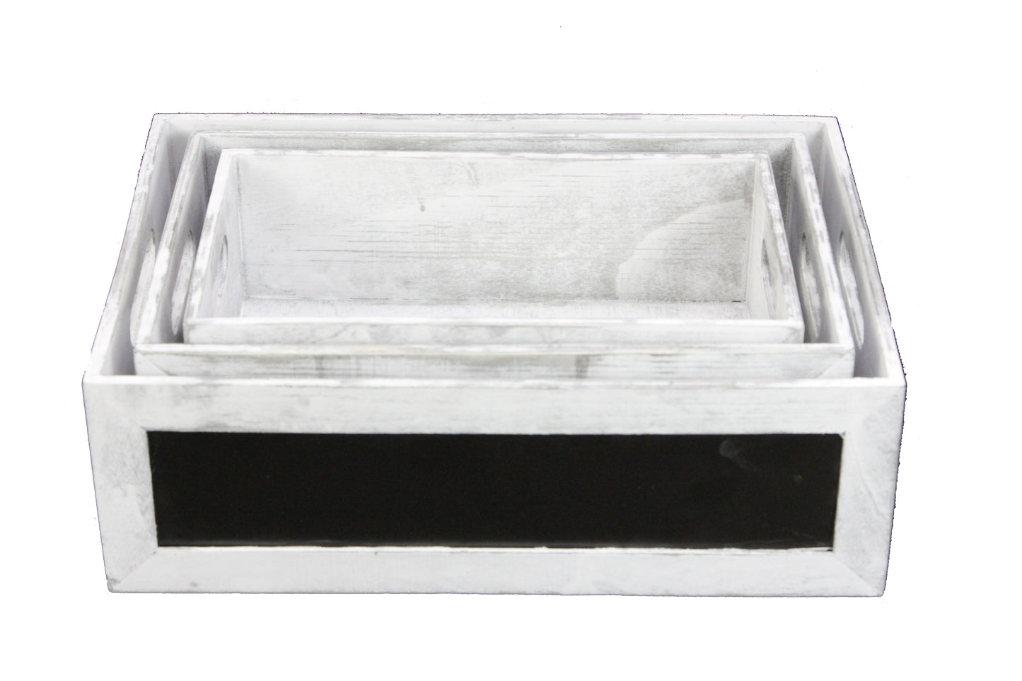 ABN5E095-GRY Chalkboard Decorative Set of 3 Rectangle Storage Gift Wood Crates Grey