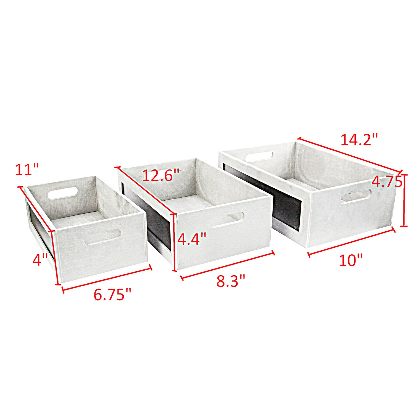 ABN5E095-GRY Chalkboard Decorative Set of 3 Rectangle Storage Gift Wood Crates Grey