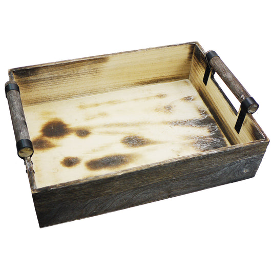 ABN5E109-NTRL - 13.75 inch Wooden Rustic Décor Serving Tray with Handles