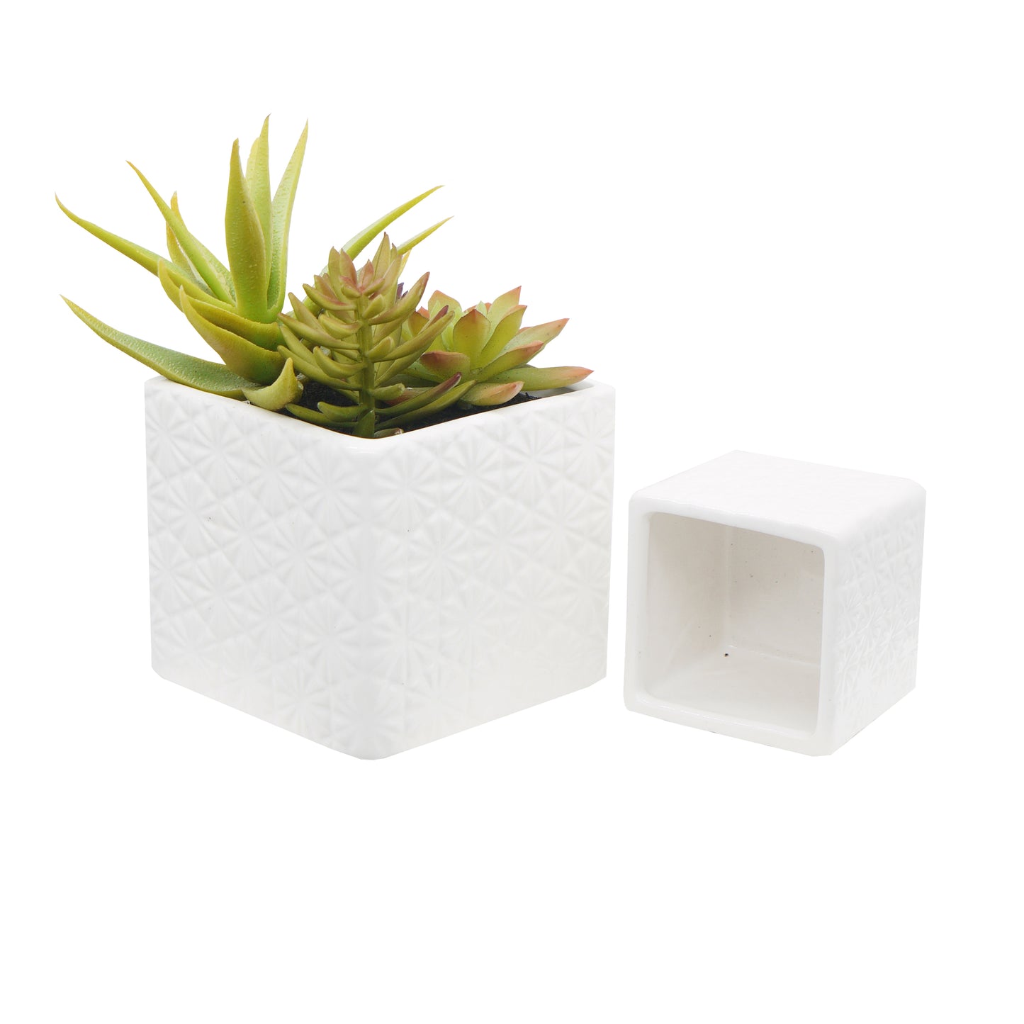 Set of 2 Modern Square Ceramic Flower Plant Planter Ceramic