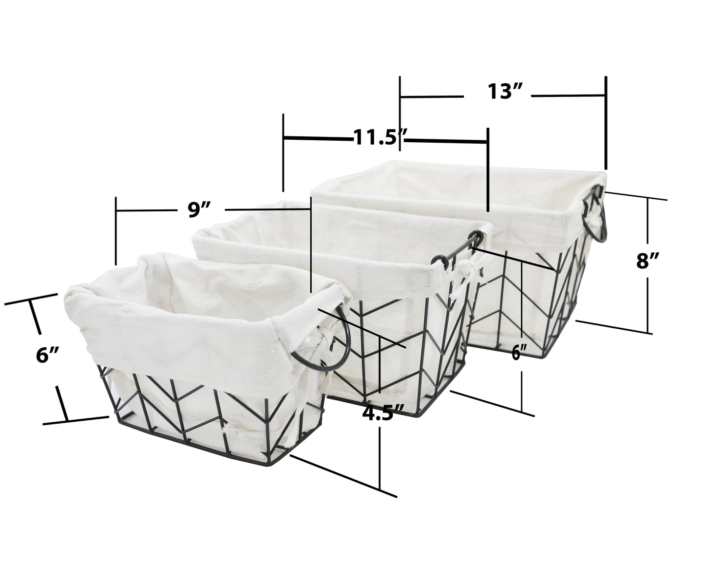 ABN5E119-BLK 3 Piece Metal/Wire Basket Set