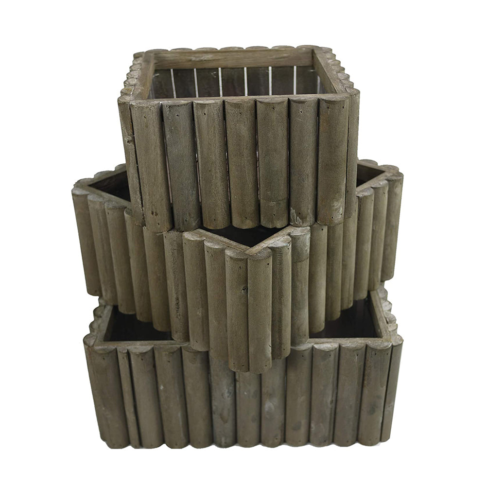 Set of 3 Square Decorative Wooden Planter