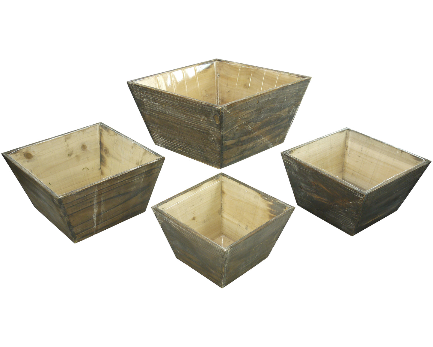 Set of 4 Square Decorative Wooden Planter Wood Indoor Garden for Plants