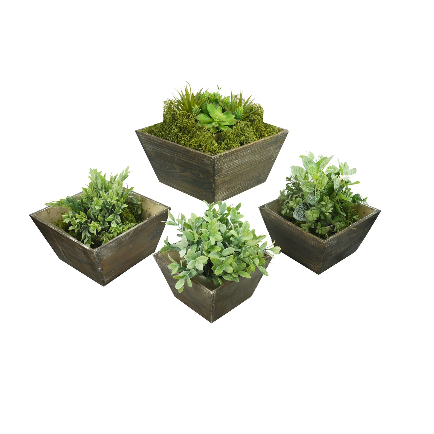 Set of 4 Square Decorative Wooden Planter Wood Indoor Garden for Plants