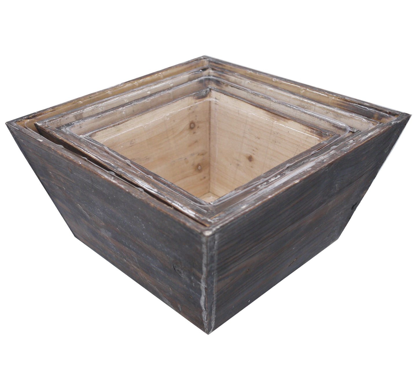 Set of 4 Square Decorative Wooden Planter Wood Indoor Garden for Plants