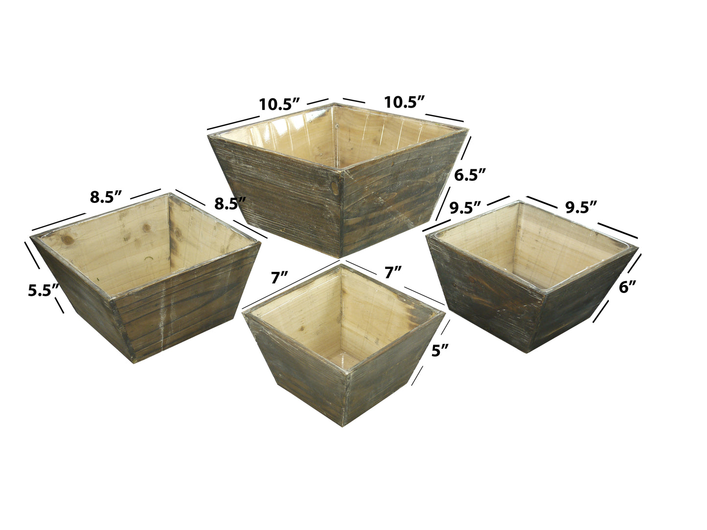 Set of 4 Square Decorative Wooden Planter Wood Indoor Garden for Plants