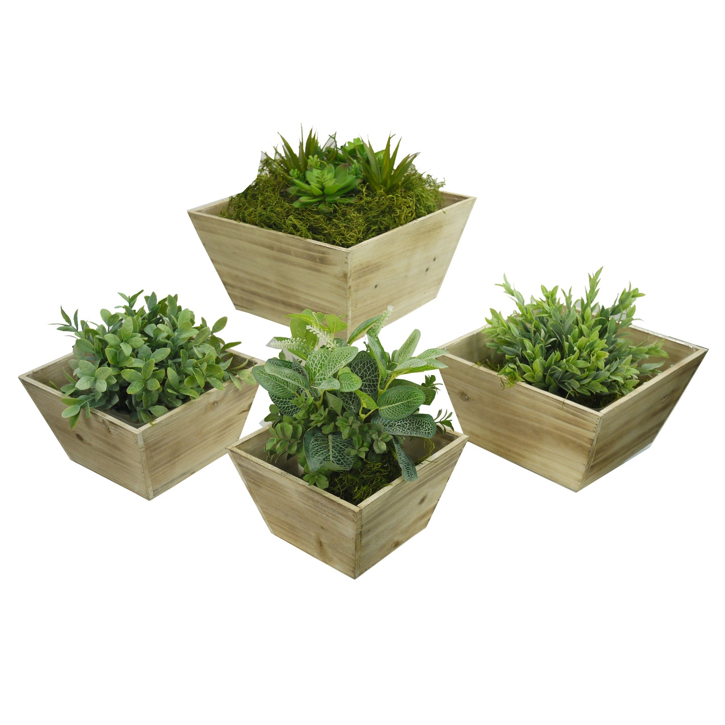 Set of 4 Square Decorative Wooden Planter Wood Indoor Garden for Plants