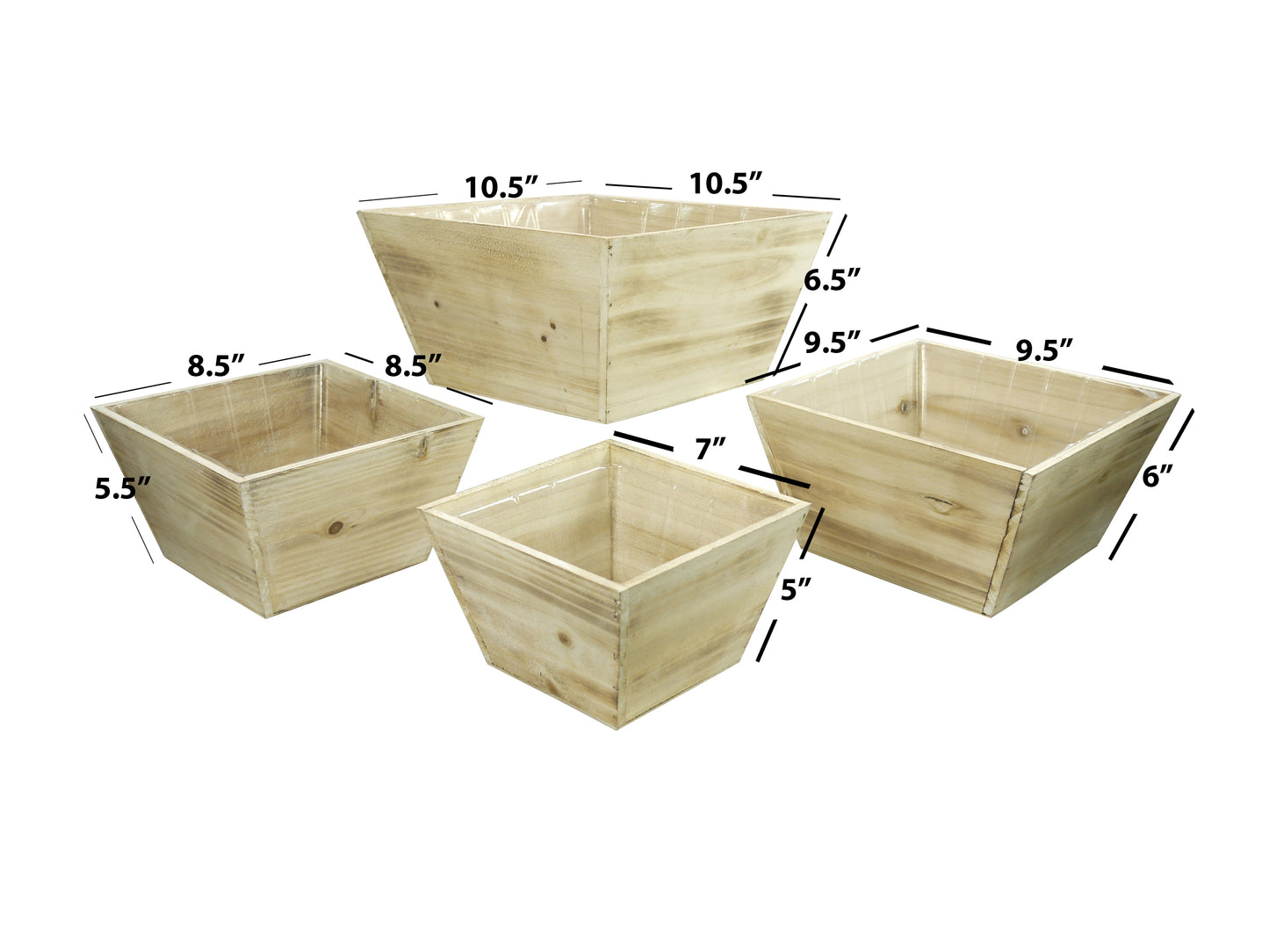 Set of 4 Square Decorative Wooden Planter Wood Indoor Garden for Plants