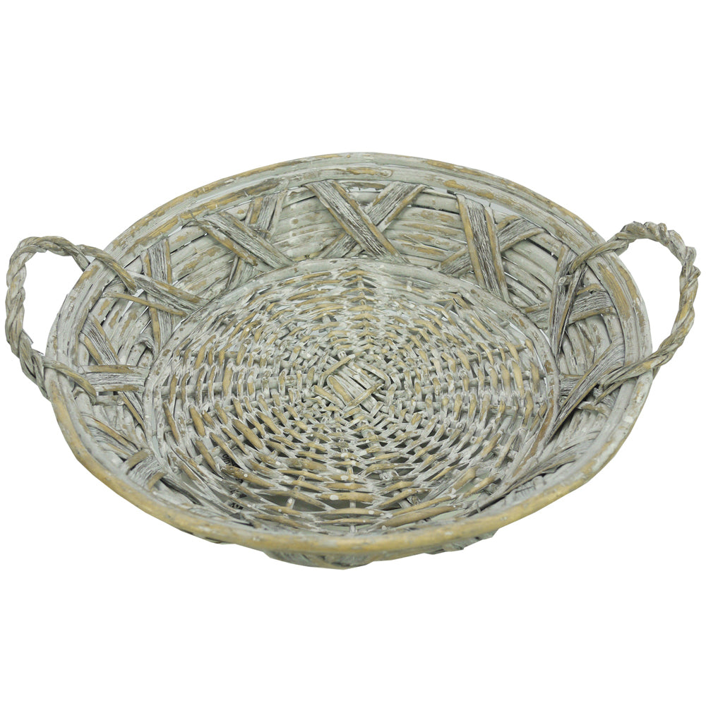 ABN5E143-GY Wooden Shape Tray W/Wood Handles Gray Round