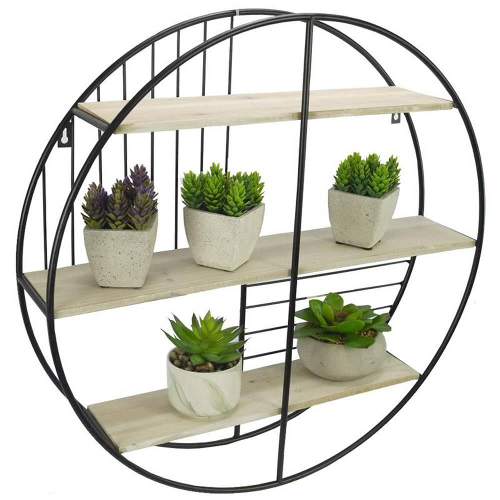 ABN5E162-NTRL White Oak Wood Modern Round Mounted Wall Shelf