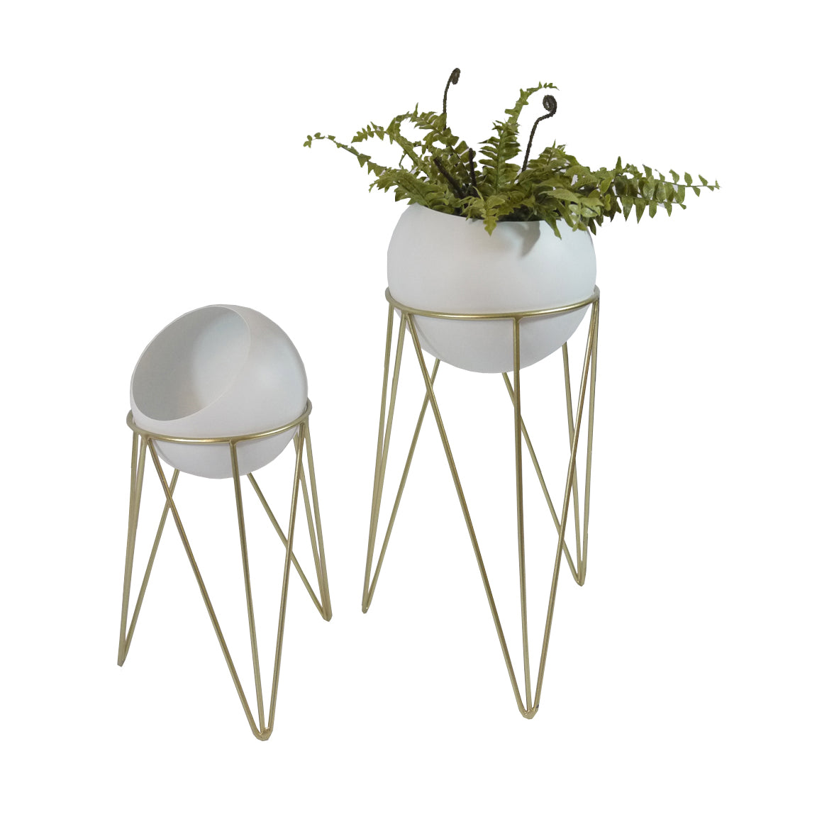 ABN5E165-WHT-GD White Gold bowl Plant PotWhiteSet of 2