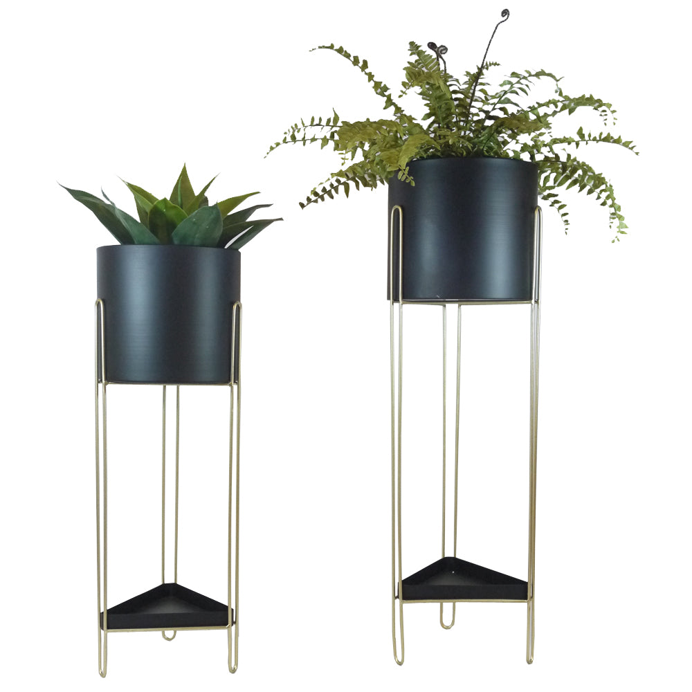 Set of 2 2 sizes Modern Black Planter Pot Flower Plants Holder
