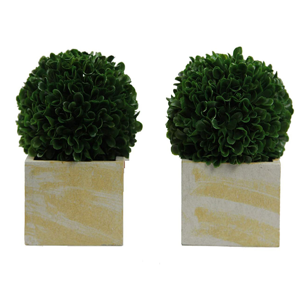 ABN5P009-GRN-2 7.5"H Faux Artificial Boxwood Tabletop In Pot Set of 2