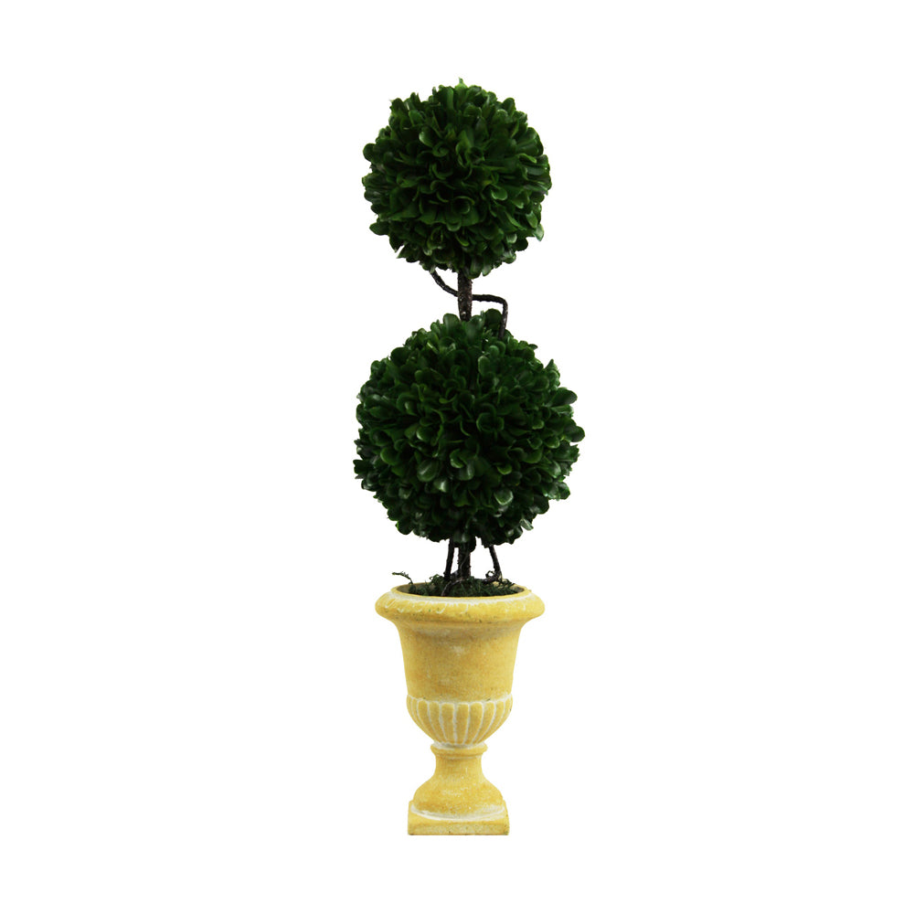 18"H Faux Preserved Artificial Boxwood Topiary Plant Tabletop with Double Ball
