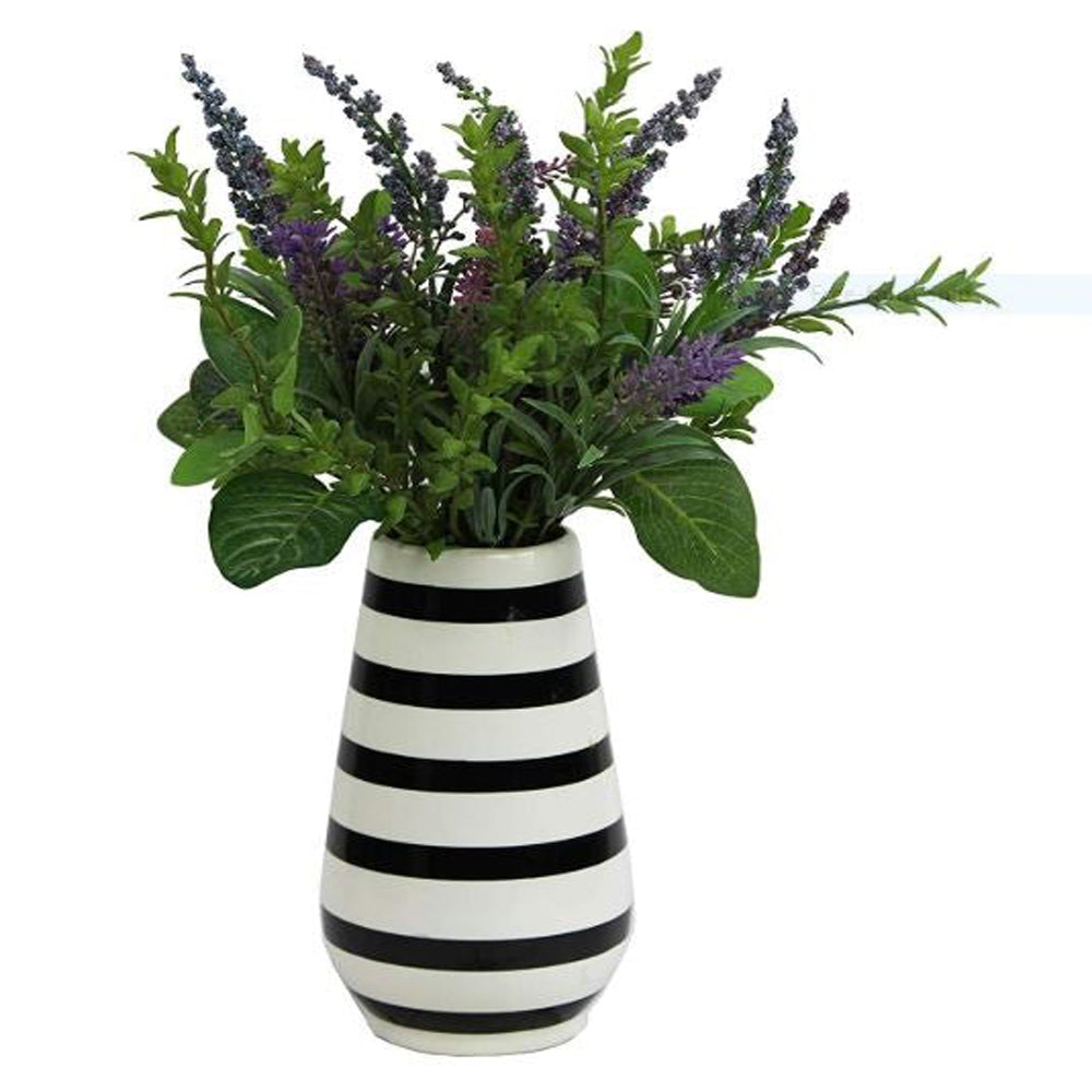 artificial lavender potted plant Admired By Nature ABN5P023-NTRL Artificial Lavender with Mixed Plant Foliage Striped Vase
