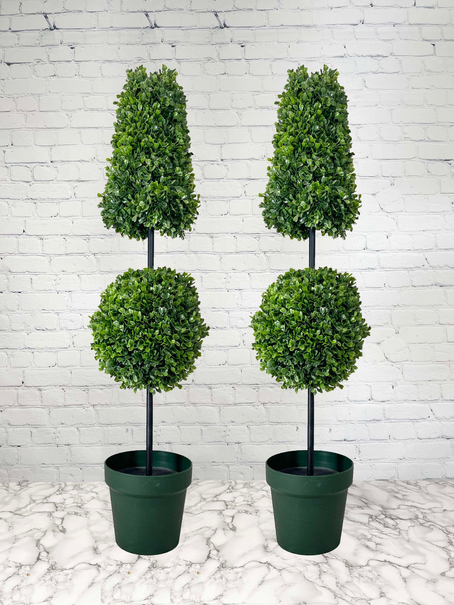 38" Artificial Boxwood Leave Double Ball Shaped Topiary Plant Tree in Plastic Pot ABNT005B-NTRL
