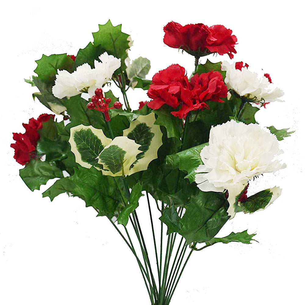 AC006-RD/CM_1 - 14 Stems Faux Blooming Carnation Berry Flower Bush